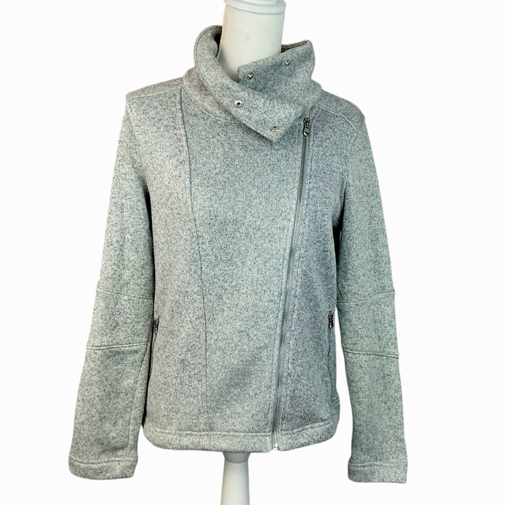 Go Warm Moto Jacket Women Heather Gray Asymmetrical Metal Zip Pockets Zip Up M - Picture 16 of 16